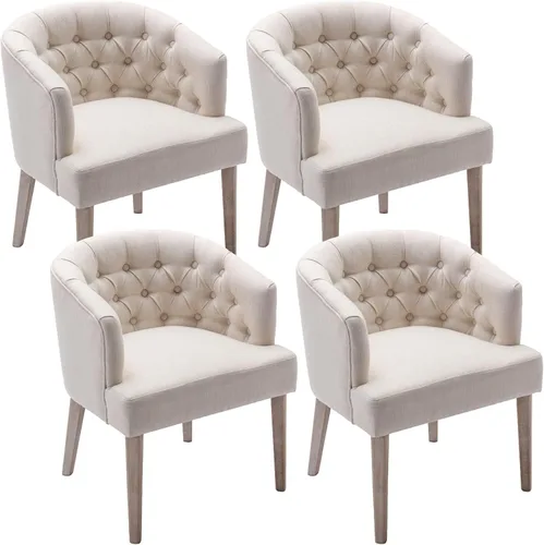 Miniatura 10 de DUOMAY Juego de 2 sillas de comedor modernas copetudas, silla auxiliar tapizada de lino, cómoda silla de barril con patas de madera para el hogar