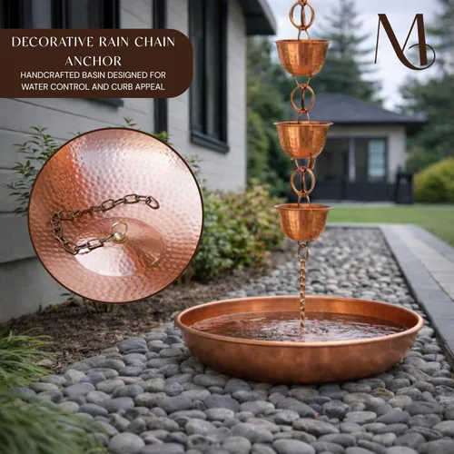 Miniatura 6 de Monarch Rain Chains 17025 Cuenca de Anclaje de Cadena de Lluvia Martillada a Mano para Bajantes de Canaletas Plato Decorativo de Fuente