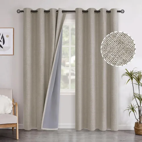 Miniatura 124 de YoungsTex - Cortinas opacas de lino para dormitorio, oscurecimiento de la habitación, cortinas con textura de lino, paneles con aislamiento térmico