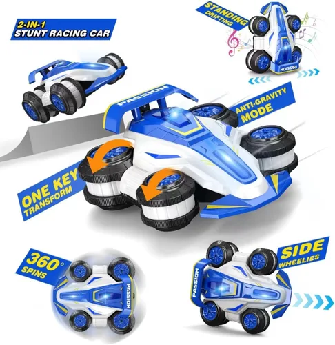 Miniatura 2 de LOOZIX Coche de control remoto mejorado 360° Spins RC Car 2 en 1 antigravedad RC Racer Wheelie Drift Stunt Car con luces y música, regalos