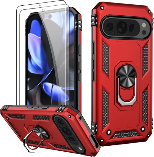 Miniatura 9 de LUMARKE Funda para Google Pixel 5 con protector de pantalla, pasa 16 pies, probada en caídas, grado militar, con soporte de anillo magnético, Rojo
