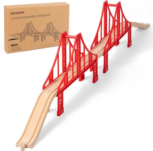 Accesorios de vías de tren de madera, accesorios ferroviarios de tren, puente de tren de doble suspensión, juego de tren de juguete para niños