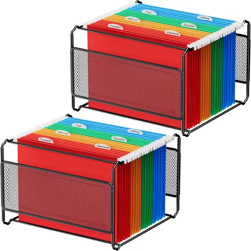 Miniatura 9 de MaxGear Caja organizadora de archivos colgantes, carpeta de archivo de malla para tamaño carta/legal, caja de archivos de metal con asas, cajas