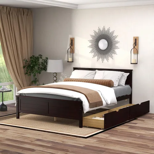 Miniatura 13 de GOFLAME - Base de cama tamaño individual con 2 cajones, base de plataforma con cabecera y estribo de madera maciza, listones de madera para soporte
