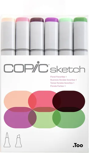 Marcadores de Alcohol Copic Sketch, Juego de Marcadores Artísticos de Doble Punta de 6 Colores – Puntas de Pincel Mezclables para Dibujar, Bocetos e