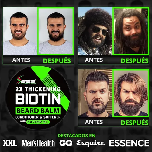 Miniatura 5 de Bálsamo de biotina para barba y bigote 2 veces más espesante, acondicionador vegano sin enjuague, suavizante natural, hidratante con aceite