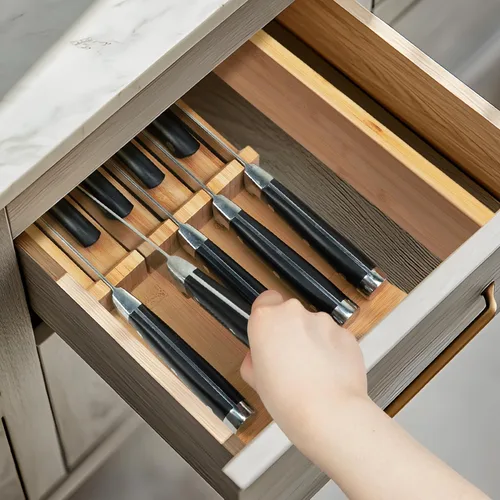 Miniatura 2 de Utoplike Organizador de cajón para cuchillos Bloque de cuchillos de bambú para cocina, Soporte para bistecs de mango grande, Apto para 9 cuchillos