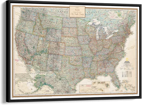 Miniatura 11 de Póster de lienzo enrollado personalizado con mapa de EE.UU. como arte de pared con chinchetas – Mapa ejecutivo grande de 24" x 36" de EE.UU.