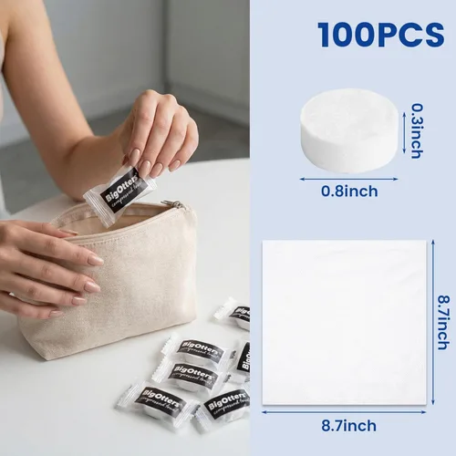 Miniatura 2 de BigOtters 100 toallas comprimidas, toallas faciales desechables para suministros de limpieza de viajes, toallitas expandibles