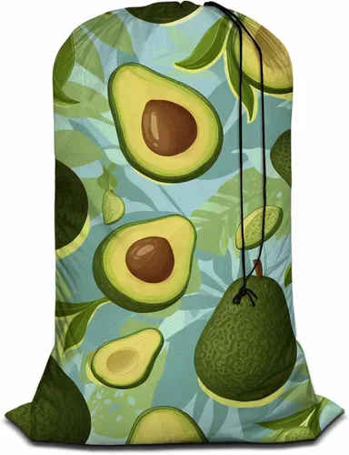 Swono Bolsa de lavandería grande de aguacate, lavable, grande, ropa sucia, rebanadas de frutas, hojas de monstruo exóticas, bolsa organizadora con