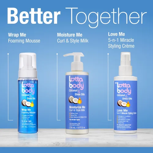 Miniatura 9 de Lottabody Mousse en espuma con aceite de coco y manteca de karité Wrap Me, crea envoltorios suaves, mousse para cabello rizado, define rizos