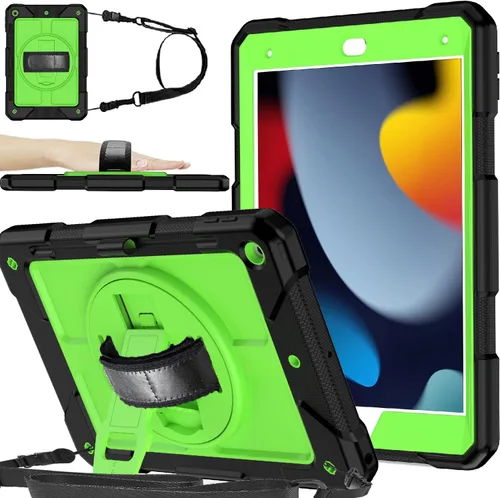 Miniatura 19 de BMOUO Funda para iPad de 9ª/8ª/7ª generación de 10.2", a prueba de golpes con soporte giratorio de 360°, correa de hombro y mano, funda para iPad
