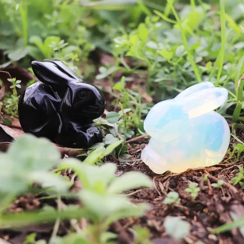 Miniatura 4 de YGLINE Figura de conejo de cristal de piedra preciosa animal talla (obsidiana)