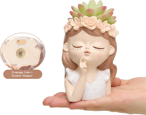 Miniatura 3 de Maceta pequeña con cabeza de hada, bonitas macetas para suculentas, maceta de cara de niña, mini macetas de resina con orificio de drenaje, jarrón