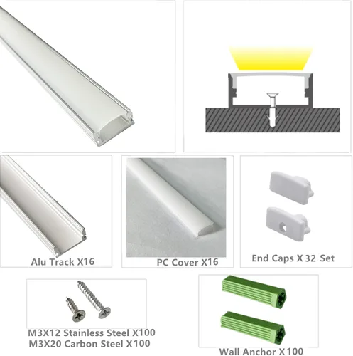 Miniatura 2 de THMOOTHER Difusor de canal LED en forma de U de 6.56 pies preperforado, paquete de 8 perfiles de aluminio con cubierta lechosa, montaje