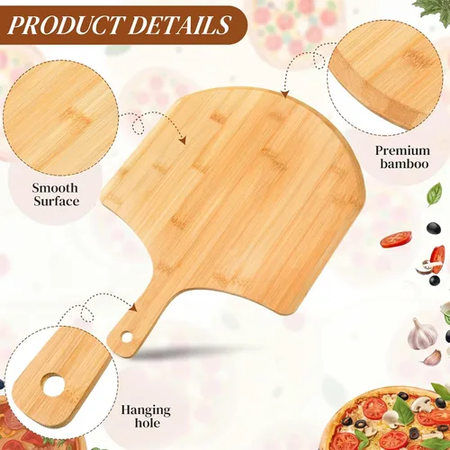 Miniatura 2 de Gerrii 9 piezas de madera para pizza de 15.75 pulgadas, tabla de cortar de bambú para tarta, espátula de paleta con mango para hornear, horno