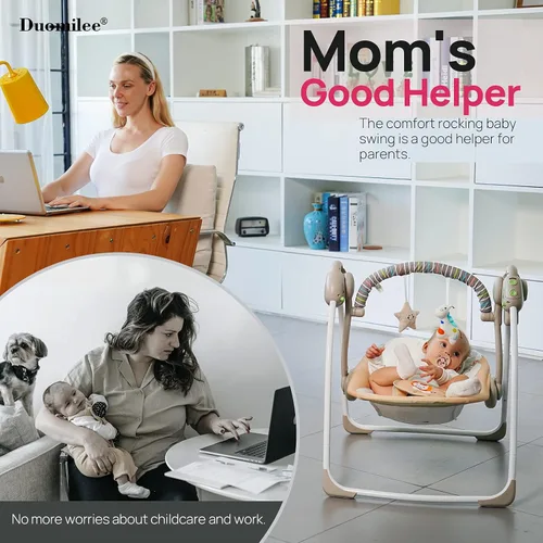 Miniatura 3 de Silla mecedora eléctrica para bebé, columpio portátil para bebé con caja de vibración de música inteligente, columpio para resistencia a la carga