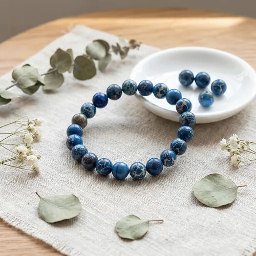 Miniatura 4 de 45 piezas de cuentas de sedimento azul marino, cuentas naturales de piedra redondas sueltas de 8 mm con poder curativo para hacer joyas, aretes