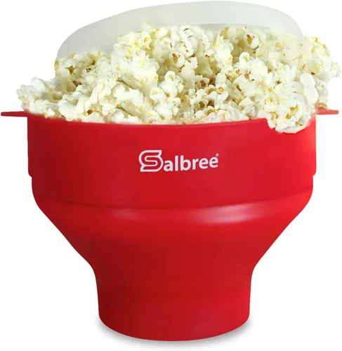 La máquina original Salbree plegable de silicona para hacer palomitas de maíz en microondas, cuenco apto para microondas con capacidad para 16 Rojo