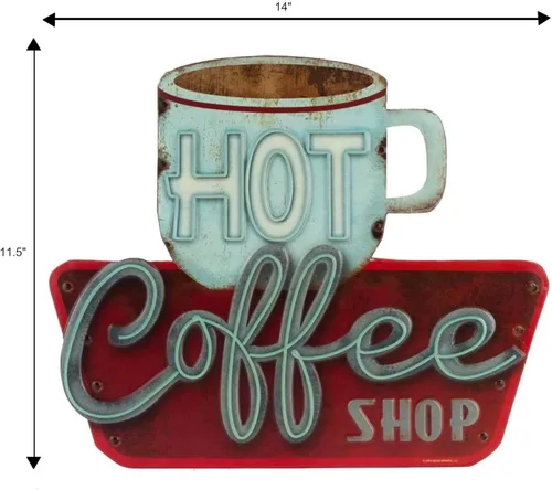 Miniatura 6 de Hot Coffee Shop - Letrero de Metal en Relieve - Letrero Vintage de Cafetería para Cocina, Oficina o Bar de Café