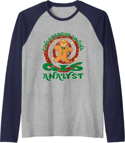 Miniatura 11 de GIS Analyst Job Gingerbread - Camiseta de béisbol raglán de Navidad, Negro