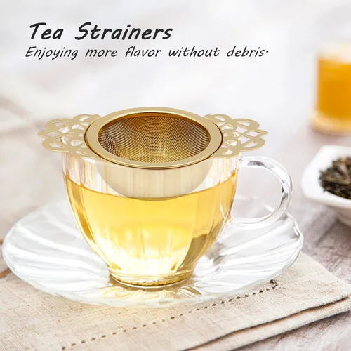 Miniatura 5 de Juego de 4 coladores de té de acero inoxidable 304, filtro de malla de té, cuencos de goteo de té, colador de tetera con mangos en forma de pétalo