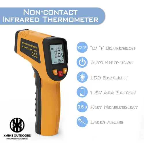 Miniatura 3 de KNINE OUTDOORS Termómetro infrarrojo láser, pistola de temperatura, -58 ℉ a 1112 ℉, enfoque láser único, relación distancia a punto 12:1