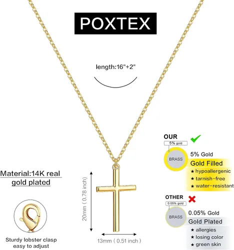 Miniatura 11 de Collar de cruz para mujeres y niñas, delicado chapado en oro de 14 quilates, gargantilla con dije de cruz que no se deslustra, impermeable, moderno