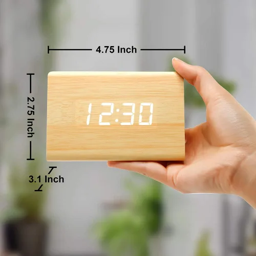 Miniatura 6 de OCT17 Reloj de madera de madera, nueva versión LED alarma reloj de escritorio digital brillo ajustable, hora de alarma, muestra la hora y la Bambú