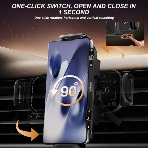 Miniatura 2 de Soporte giratorio de carga inalámbrica para automóvil con sujeción automática de 15 W de carga rápida para teléfono, control táctil, cargadores