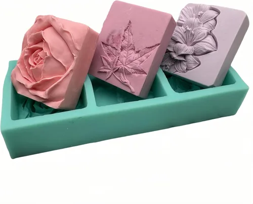 Molde de jabón de flores de 3 cavidades, molde de silicona para hacer jabón natural, molde de cera para velas decoradas, moldes de resina para Molde