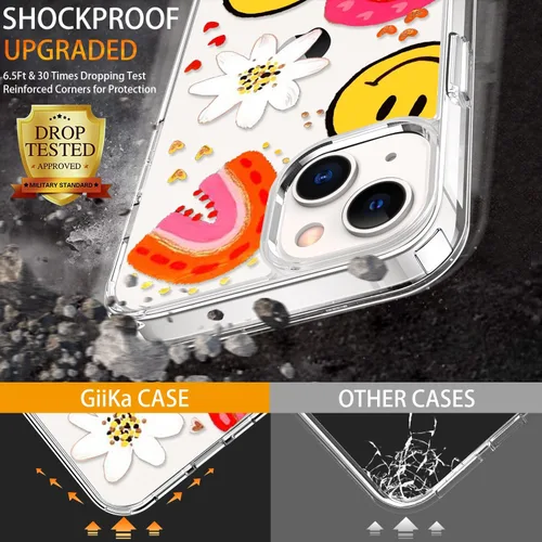 Miniatura 3 de Funda para iPhone 13 con protector de pantalla, transparente con diseño floral para niñas y mujeres, a prueba de golpes, con funda de parachoques