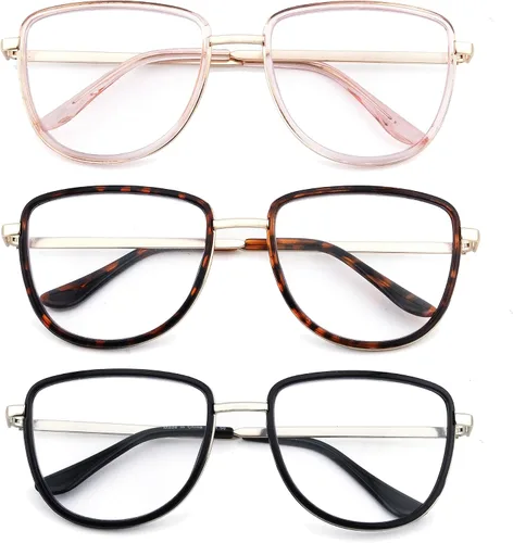 Paquete de 3 lentes de lectura modernos TR90 de gran tamaño para mujer, elegantes anteojos cuadrados ovalados no polarizados