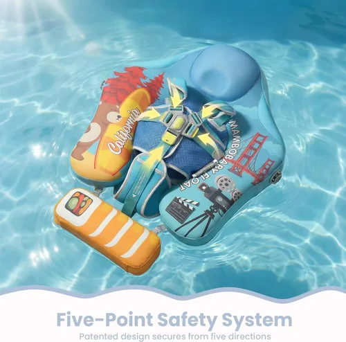 Miniatura 7 de Mambobaby Flotador de piscina para bebés sin deslizamiento con toldo y cola flotador de natación no inflable para bebés, espuma perla, UPF 50+