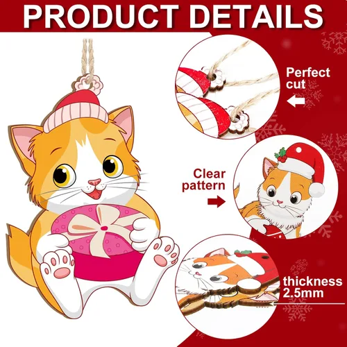 Miniatura 3 de Chunful 36 adornos de Navidad de gato de madera, adornos colgantes de árbol de gatito, bonitos regalos para amantes de los gatitos, para el hogar