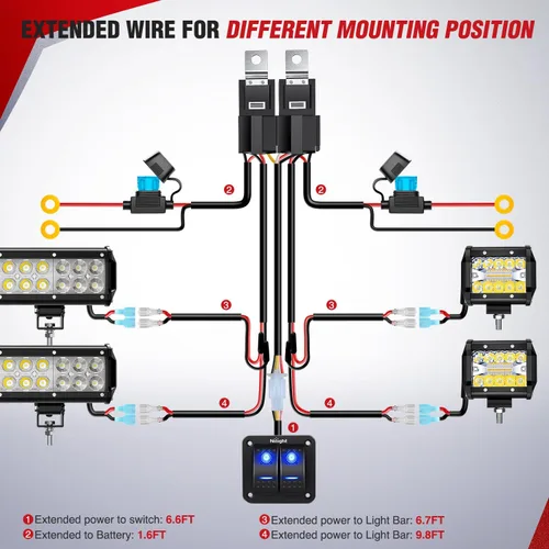 Miniatura 3 de Nilight Kit de arnés de cableado de barra de luz LED de 16 AWG de 12 V de encendido/apagado, interruptor basculante de 2 cuadras, panel de relé