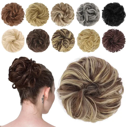Miniatura 21 de FESHFEN Pieza de Cabello de Moño Desordenado - Extensiones Elásticas Onduladas Rizadas de Moño Scrunchies Sintético Chignon Postizos para Mujeres