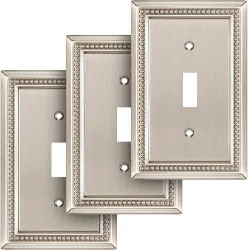Miniatura 129 de Henne Bery Sunken Pearls - Placa de pared decorativa resistente para interruptor, cubierta para tomacorrientes (doble dúplex, níquel satinado)
