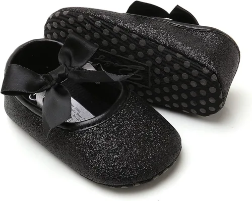 Miniatura 3 de myppgg Zapatos planos Mary Jane para bebé niña, con lazo brillante, vestido de princesa, zapatos de cuna antideslizantes para niños pequeños que