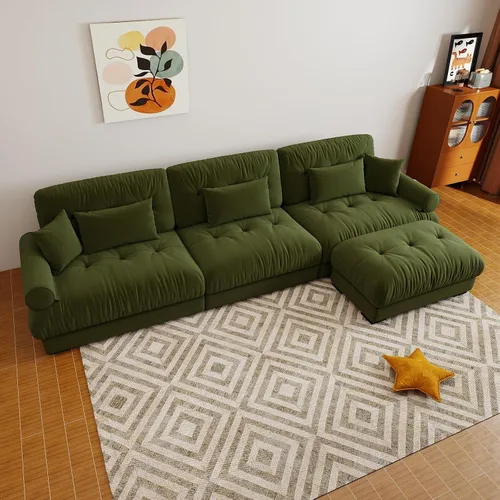 Miniatura 65 de Sofá modular de gran tamaño de 94 pulgadas, sofás seccionales grandes de color beige y blanco para sala de estar, juego de sofá de terciopelo, sofás