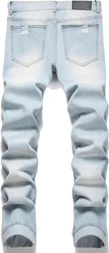Miniatura 2 de OIIIO Pantalón vaquero de pierna recta rasgados para hombre