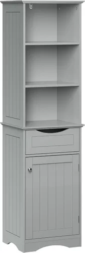 RiverRidge, Grey Ashland - Gabinete de almacenamiento independiente para baño con tres estantes abiertos y cajón, tamaño