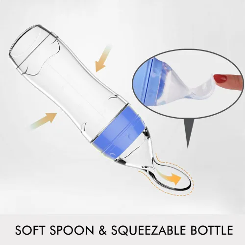 Miniatura 2 de Matyz Juego de 2 cucharas dispensadoras de alimentos de silicona para bebés (azul, 4 onzas/4.1 fl oz), alimentador de biberones exprimible de pie
