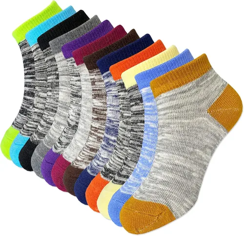 Miniatura 4 de Jamegio Calcetines de tobillo atléticos 12 pares de calcetines para niños pequeños medio cojín calcetines de corte bajo para niños niñas de 2 a 8