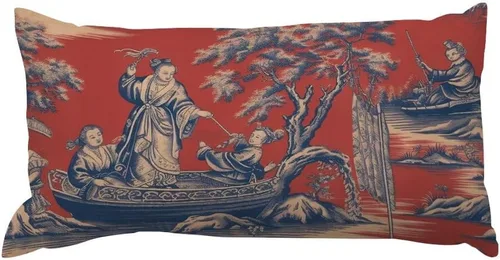 Miniatura 17 de Chinoiserie Throw Pillow Case Red Peony Floral Lumbar Pillowcases Asian Style Decorative Pillow Home Cotton Linen 12x18 Rustic Cushion Cover for