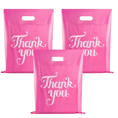100 piezas bolsas de agradecimiento rosas de 12x15", bolsas de compras para golosinas, boutique, venta al por menor, regalos de fiesta, ropa, bolsas