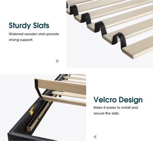 Miniatura 5 de WEEWAY Base de cama de plataforma tapizada completa con cabecero ajustable y listones de madera fuertes, base de colchón resistente, no necesita
