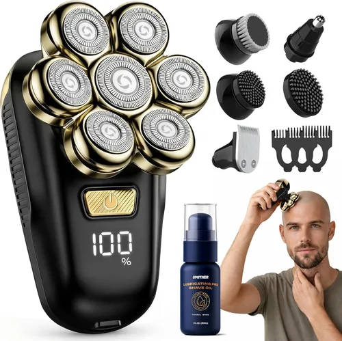 Afeitadoras de cabeza para hombres calvos, maquinilla de afeitar eléctrica con cabezales magnéticos 7D, kit de recortadora de cabeza calva