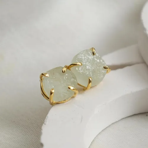 Miniatura 115 de Gempires Natural Raw Prong Setting Stud Earrings, 8-10 mm Crystals Earring, Handmade Jewelry, Gift for Her