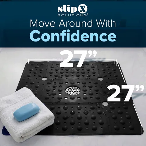 Miniatura 5 de SlipX Solutions Tapete de ducha cuadrado de gran tamaño de 27", tapete antideslizante para ancianos y niños, más de 100 ventosas de agarre potente